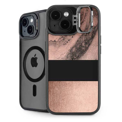 Rose Gold and Black Marble iPhone 14 Kickstand Case