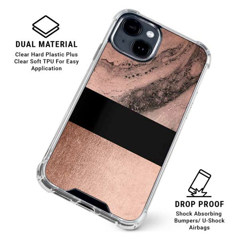 Rose Gold and Black Marble iPhone 15 Clear Case