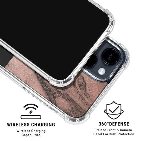 Rose Gold and Black Marble iPhone 15 Clear Case