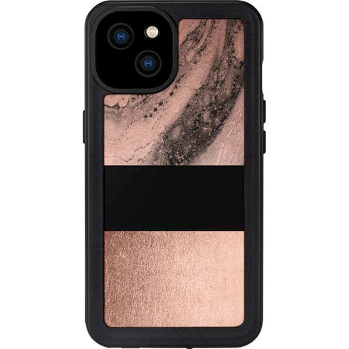Rose Gold and Black Marble iPhone 15 Plus Waterproof Case