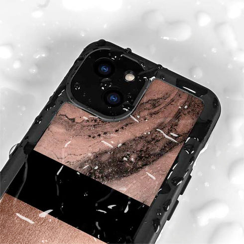 Rose Gold and Black Marble iPhone 15 Plus Waterproof Case