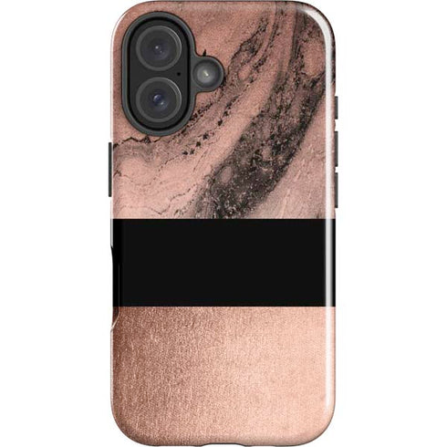 Rose Gold and Black Marble iPhone 16 Impact Case
