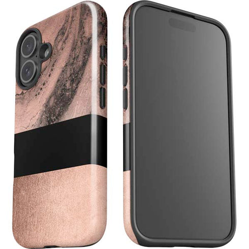 Rose Gold and Black Marble iPhone 16 Impact Case