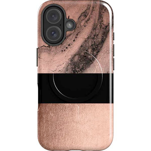 Rose Gold and Black Marble iPhone 16 Magsafe Impact Case