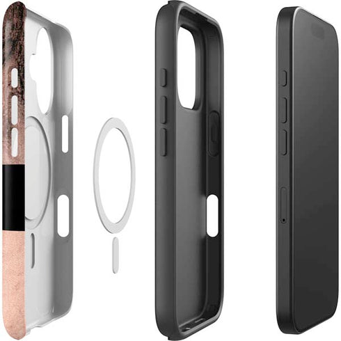 Rose Gold and Black Marble iPhone 16 Magsafe Impact Case