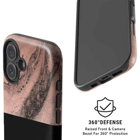 Rose Gold and Black Marble iPhone 16 Magsafe Impact Case