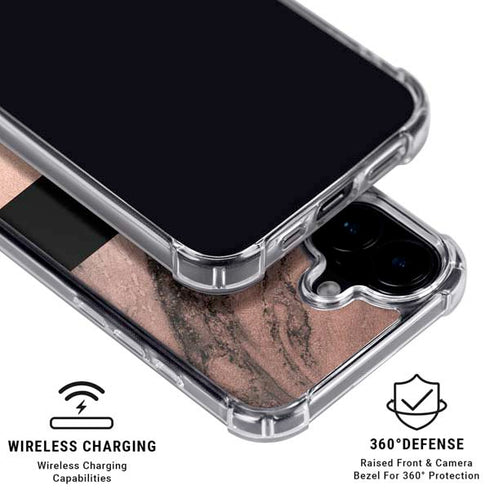 Rose Gold and Black Marble iPhone 16 Plus Clear Case