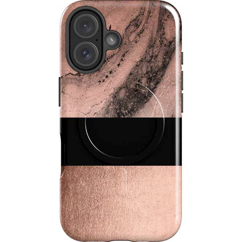 Rose Gold and Black Marble iPhone 16 Plus Magsafe Impact Case