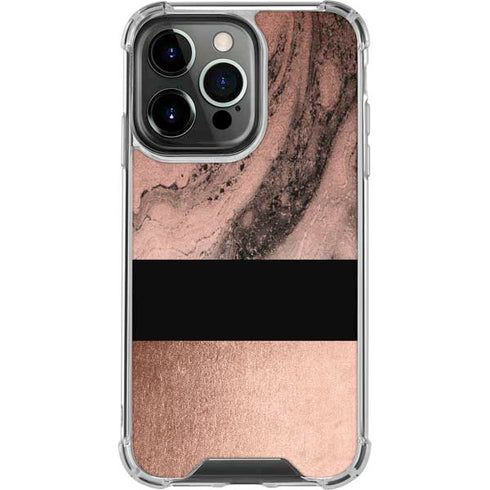 Rose Gold and Black Marble iPhone 16 Pro Clear Case