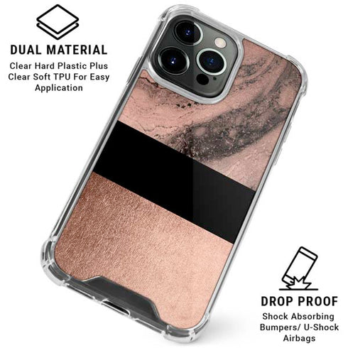 Rose Gold and Black Marble iPhone 16 Pro Clear Case