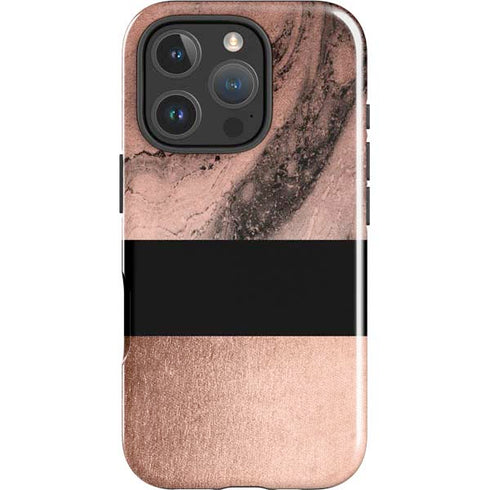 Rose Gold and Black Marble iPhone 16 Pro Impact Case