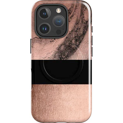 Rose Gold and Black Marble iPhone 16 Pro Magsafe Impact Case