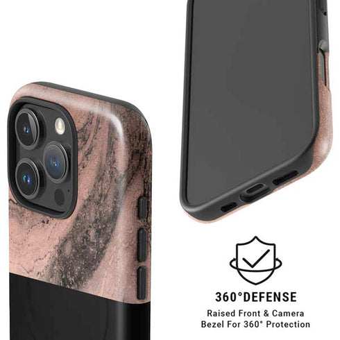 Rose Gold and Black Marble iPhone 16 Pro Magsafe Impact Case