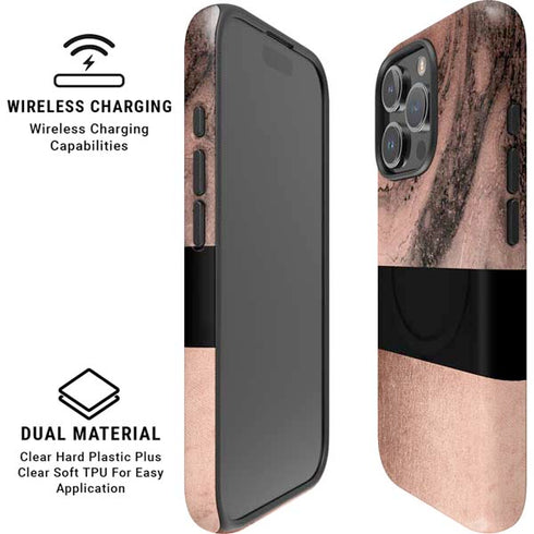 Rose Gold and Black Marble iPhone 16 Pro Magsafe Impact Case