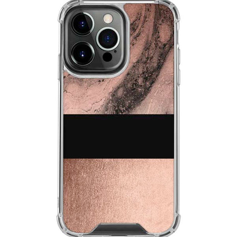 Rose Gold and Black Marble iPhone 16 Pro Max Clear Case