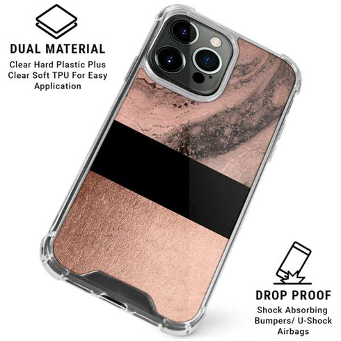 Rose Gold and Black Marble iPhone 16 Pro Max Clear Case