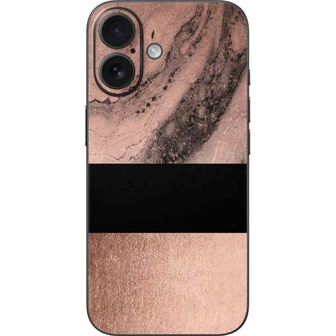 Rose Gold and Black Marble iPhone 16 Skin