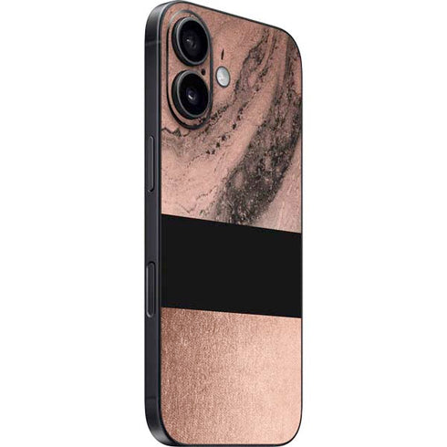 Rose Gold and Black Marble iPhone 16 Skin