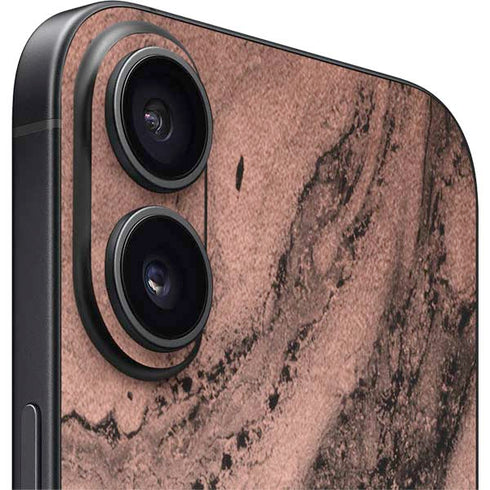 Rose Gold and Black Marble iPhone 16 Skin