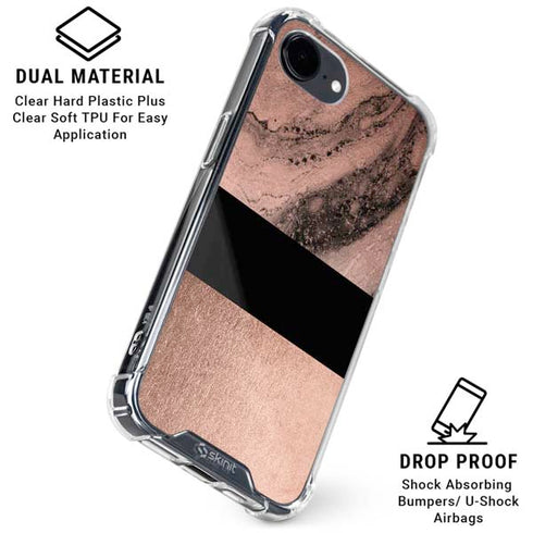 Rose Gold and Black Marble iPhone 16e Clear Case