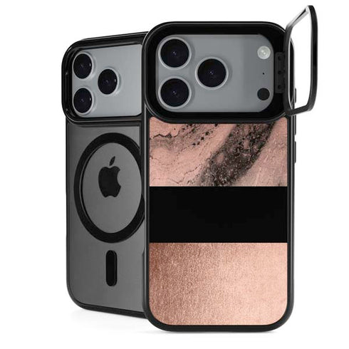 Rose Gold and Black Marble iPhone 18 Pro Kickstand Case