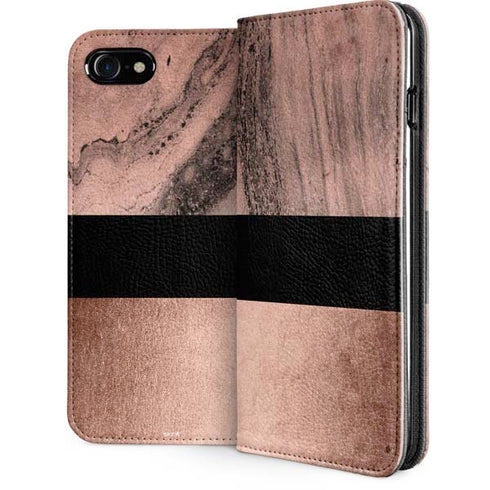Rose Gold and Black Marble iPhone SE (2nd & 3rd Gen) Folio Case