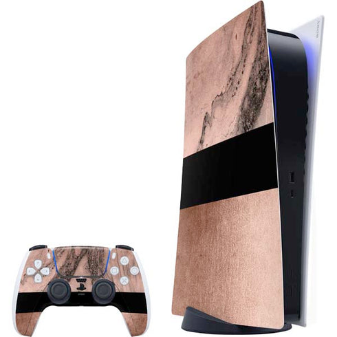 Rose Gold and Black Marble PlayStation PS5 Skins