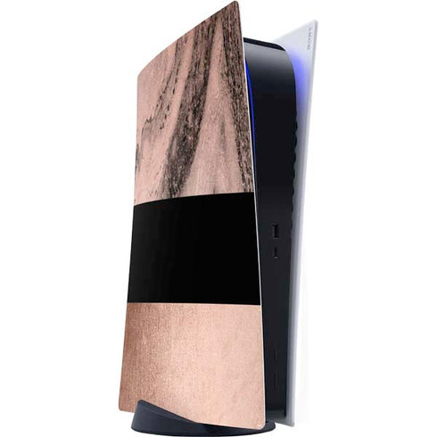 Rose Gold and Black Marble PlayStation PS5 Skins
