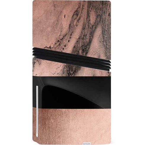 Rose Gold and Black Marble PS5 Pro Disk Bundle Skin