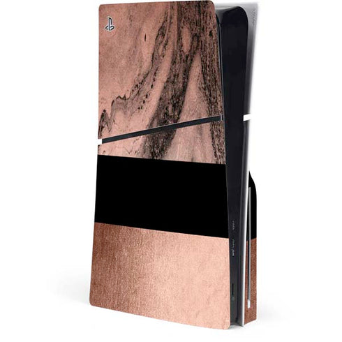 Rose Gold and Black Marble PlayStation PS5 Skins