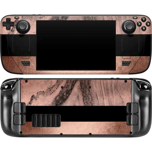 Rose Gold and Black Marble Steam Deck Handheld Gaming Computer OLED Skin