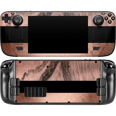Rose Gold and Black Marble Steam Deck Handheld Gaming Computer Skin