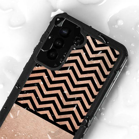 Rose Gold Chevron Split Galaxy S24 Plus Waterproof Case