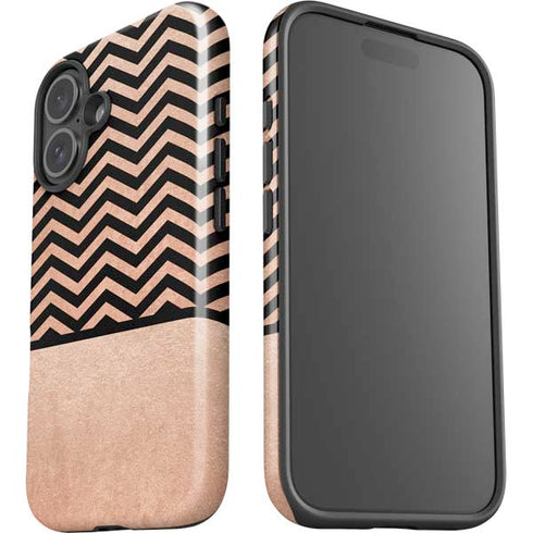 Rose Gold Chevron Split iPhone 16 Plus Impact Case
