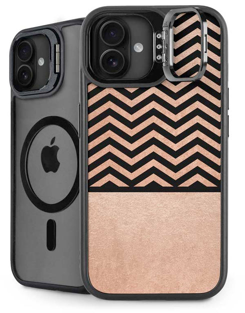 Rose Gold Chevron Split iPhone 16 Plus Kickstand Case