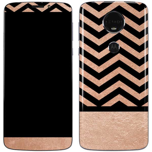 Rose Gold Chevron Split Moto E5 Plus Skin