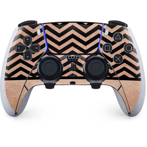 Rose Gold Chevron Split PS5 DualSense Edge Pro Controller Skin