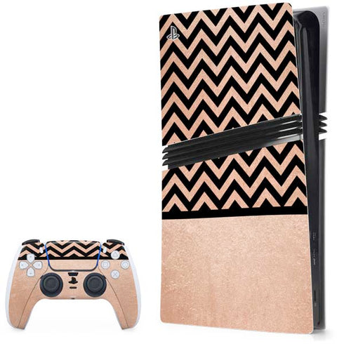 Rose Gold Chevron Split PS5 Pro Bundle Skin