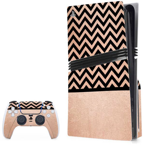 Rose Gold Chevron Split PS5 Pro Disk Bundle Skin