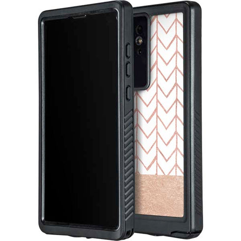 Rose Gold Herringbone Galaxy S24 Ultra Waterproof Case