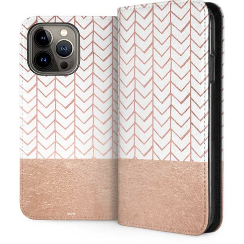 Rose Gold Herringbone iPhone 13 Pro Max Folio Case