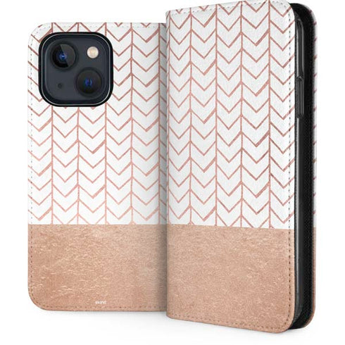 Rose Gold Herringbone iPhone 14 Folio Case