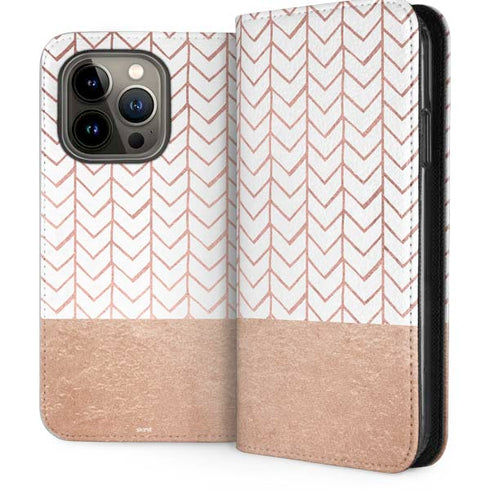 Rose Gold Herringbone iPhone 14 Pro Folio Case