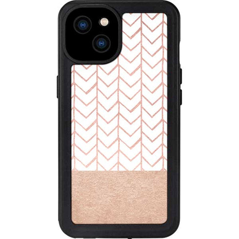 Rose Gold Herringbone iPhone 15 Plus Waterproof Case