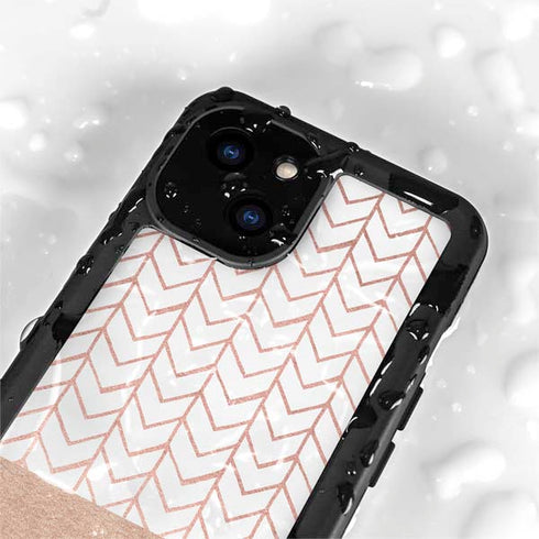 Rose Gold Herringbone iPhone 15 Plus Waterproof Case