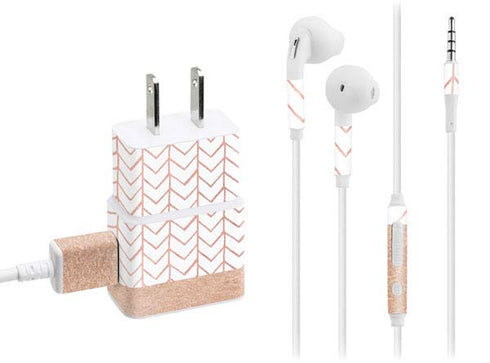 Rose Gold Herringbone Phone Charger Skin