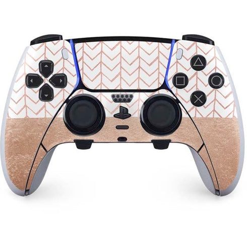 Rose Gold Herringbone PS5 DualSense Edge Pro Controller Skin