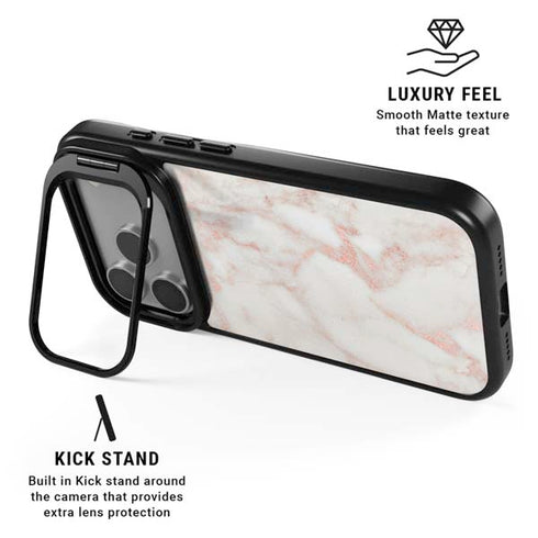 Rose Gold Marble iPhone 17 Pro Max Kickstand Case