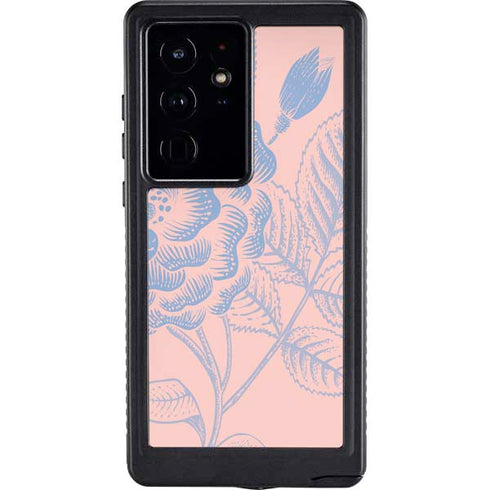 Rose Quartz & Serenity Floral Galaxy S24 Ultra Waterproof Case