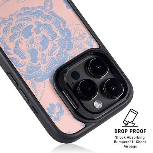 Rose Quartz & Serenity Floral iPhone 14 Pro Kickstand Case